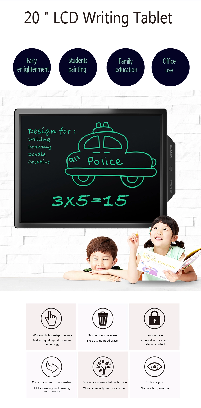 Free Writing Smart Board 20 Inch Business / Education Tablet LCD 100,000 Times Rewriting Memo Notepad
