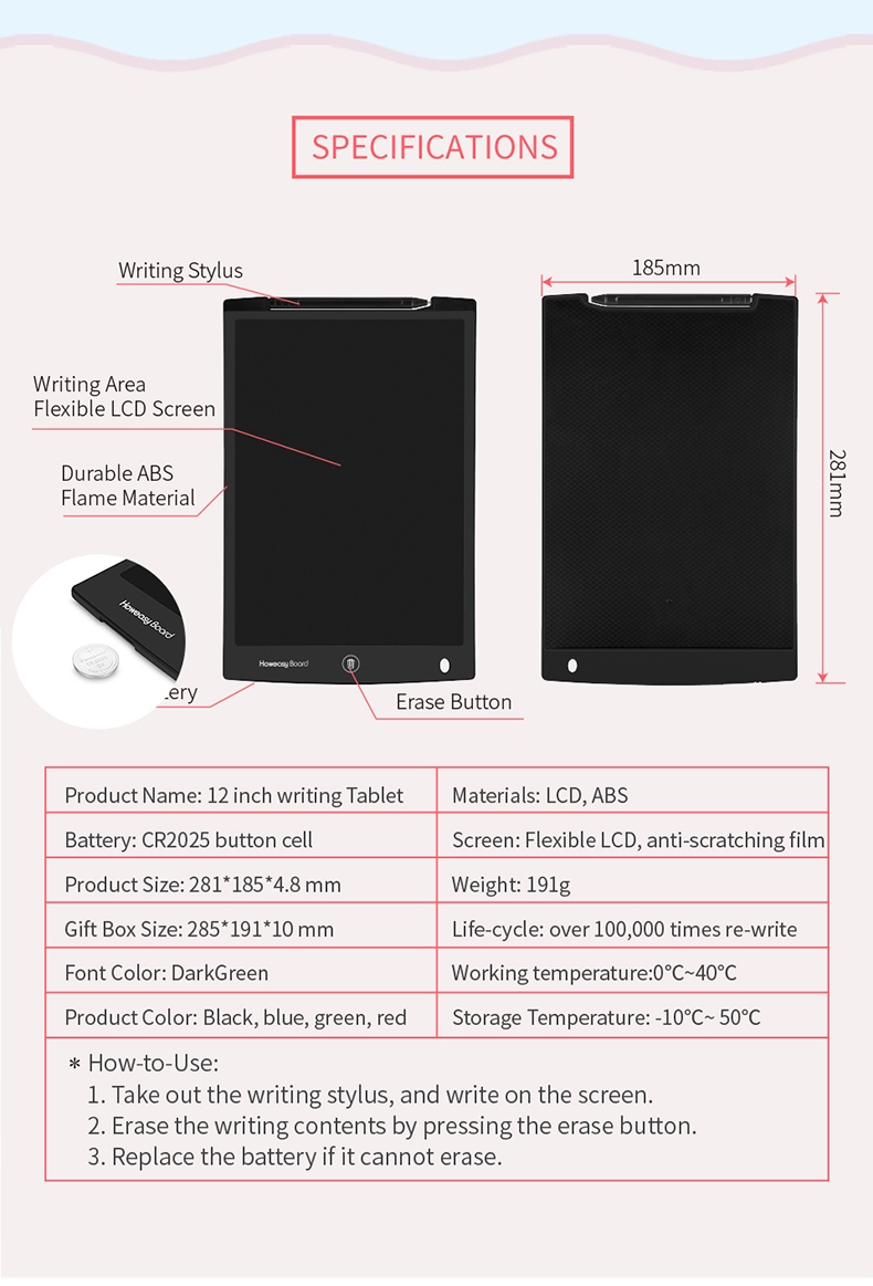 12 Inch LCD Kids Writing Board